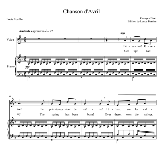 Chanson d'Avril (20 Melodies, #1) Georges Bizet (High Voice)