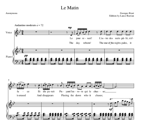 Le Matin (20 Melodies, #2) Georges Bizet (High Voice)