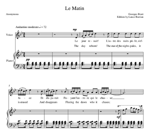 Le Matin (20 Melodies, #2) Georges Bizet (High Voice)