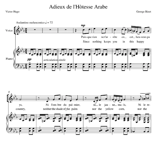 Adieux de l'Hotesse Arabe (20 Melodies, #4) Georges Bizet (High Voice)