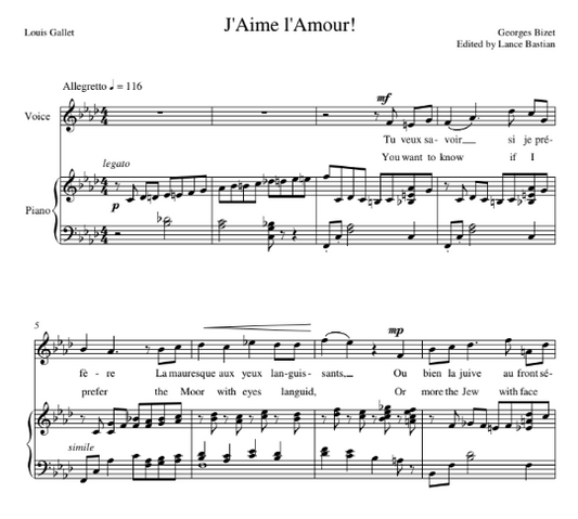 J'aime l'Amour! (20 Melodies, #6) Georges Bizet (High Voice)