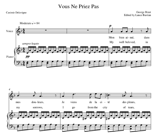 Vous Ne Priez Pa (20 Melodies, #7) Georges Bizet (High Voice)