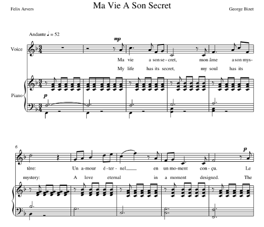 Ma Vie a Son Secret (20 Melodies, #8) Georges Bizet (High Voice)