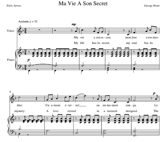 Ma Vie a Son Secret (20 Melodies, #8) Georges Bizet (High Voice)